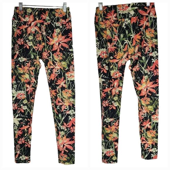 LuLaRoe Coral Lily One Size (2-10) Butter Soft Legging Floral Print Stretch Pant - Picture 2 of 8